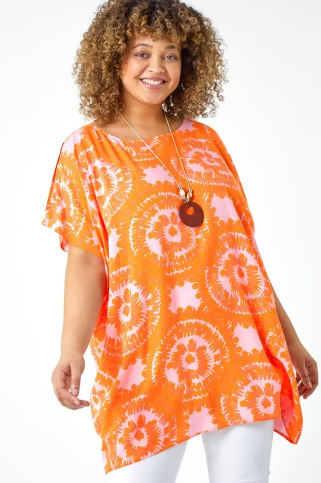 Orange Curve Tie Dye Necklace Top Women Roman Tops