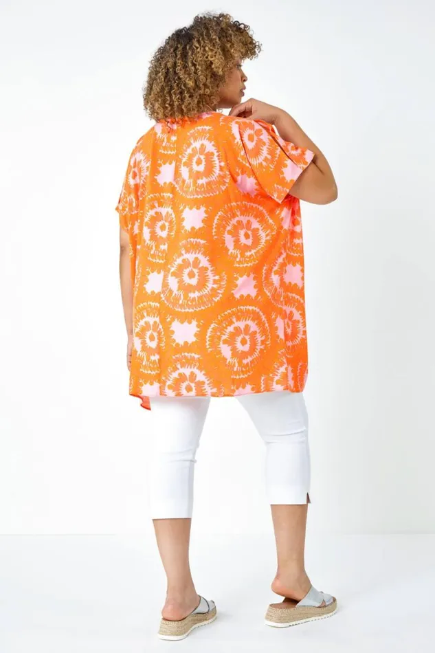 Orange Curve Tie Dye Necklace Top Women Roman Tops