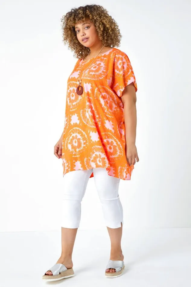 Orange Curve Tie Dye Necklace Top Women Roman Tops
