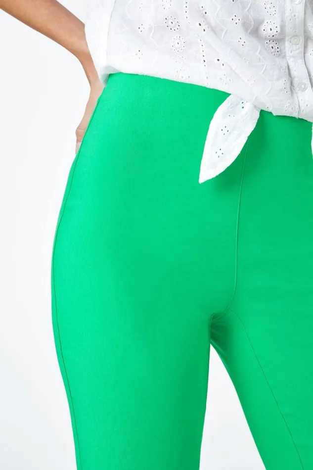 Pale Green Elastic Waist Knee Length Stretch Shorts Women Roman Coords