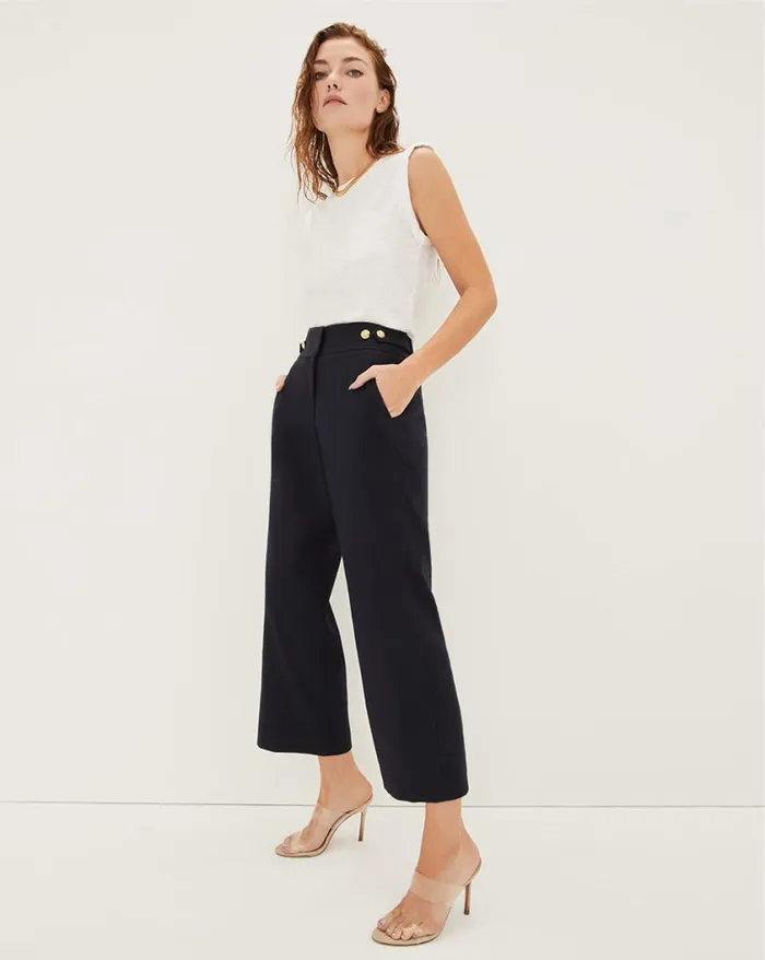Pants Shop Veronica Beard Aubrie Linen Pant Navy