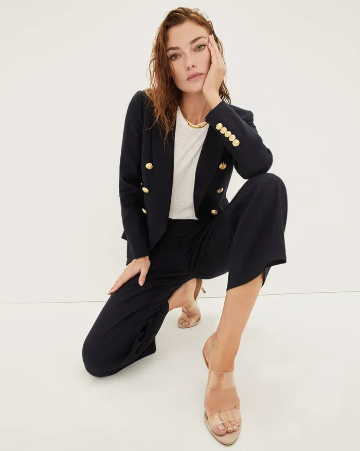 Pants Shop Veronica Beard Aubrie Linen Pant Navy