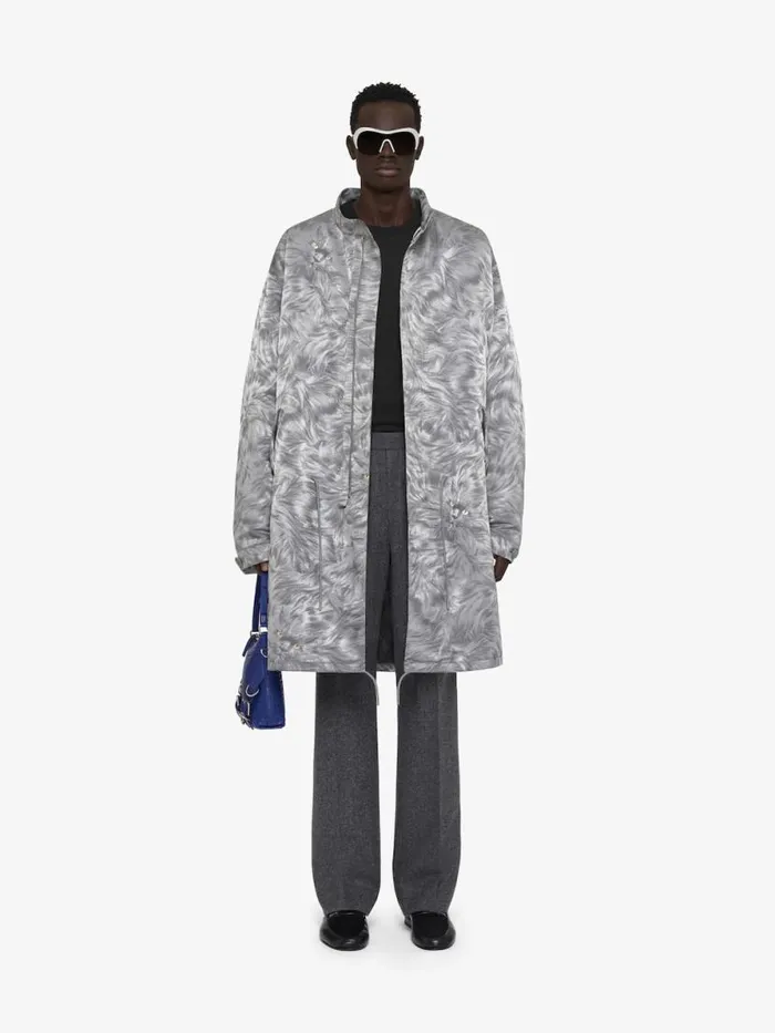 Parka In Cat Jacquard Light Grey Melange Men Givenchy Coats and Jackets