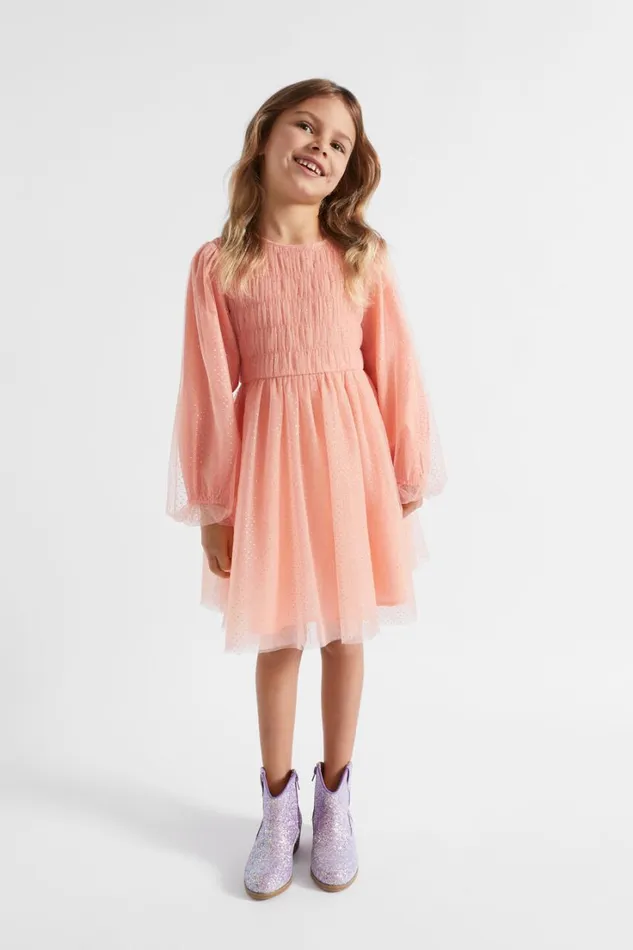 Party Girl Seed Heritage Metallic Pinspot Dress Soft Coral