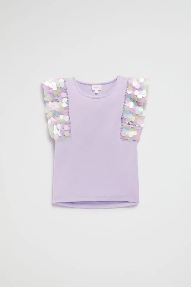 Party Girl Seed Heritage Ombre Sequin Tee Lavender