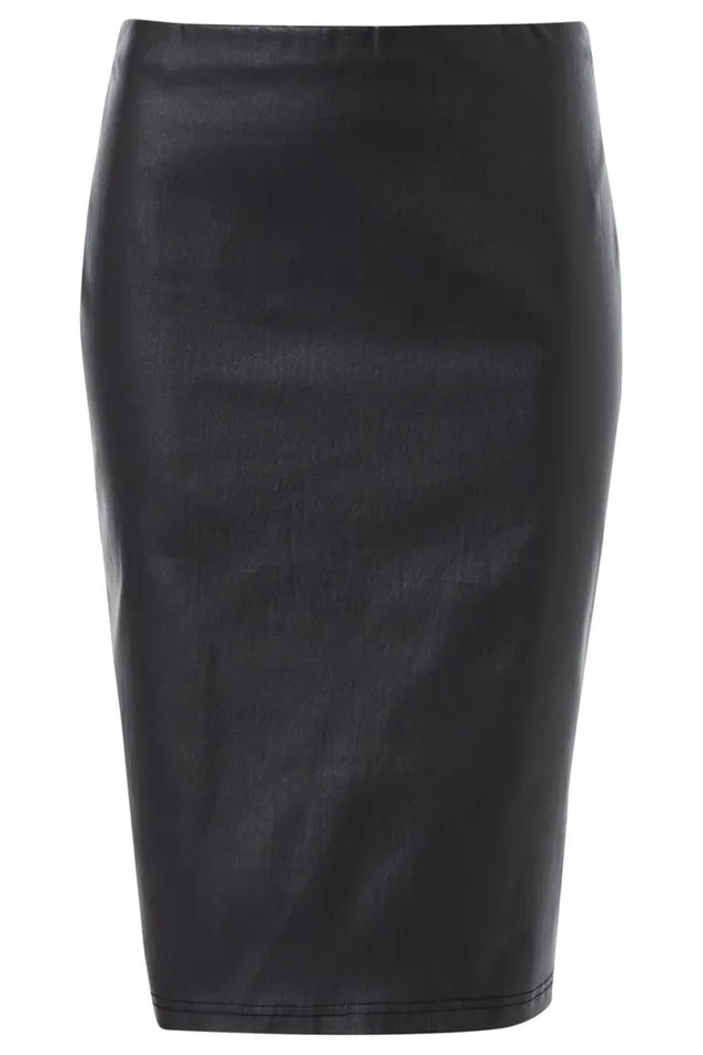 Pewter Faux Leather Pull On Pencil Skirt Women Roman Skirts