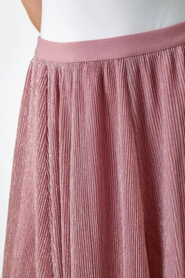 Pink ALine Shimmer Stretch Midi Skirt Women Roman Occasionwear