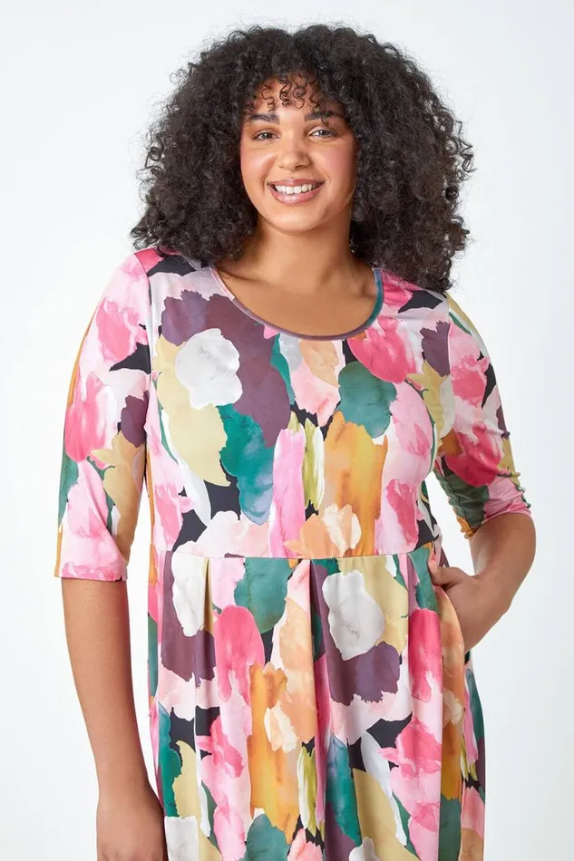 Pink Curve Abstract Relaxed Pocket Dress Women Roman Dresses
