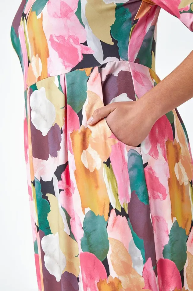 Pink Curve Abstract Relaxed Pocket Dress Women Roman Dresses