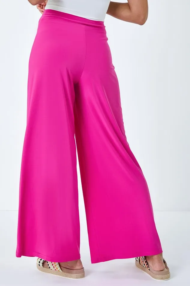 Pink Elastic Waist Wide Leg Stretch Trousers Women Roman Trousers