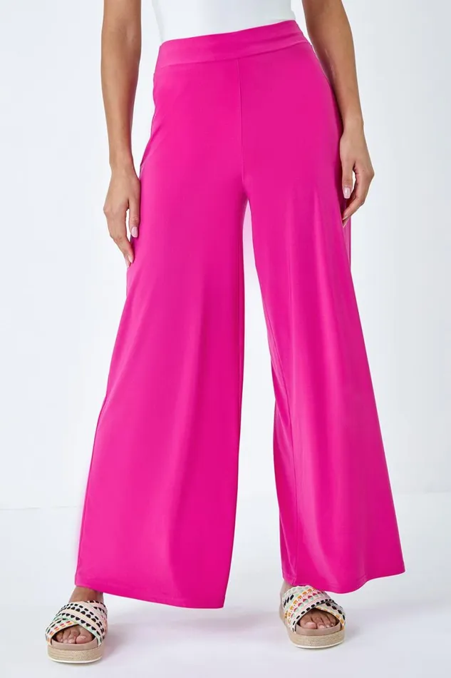 Pink Elastic Waist Wide Leg Stretch Trousers Women Roman Trousers