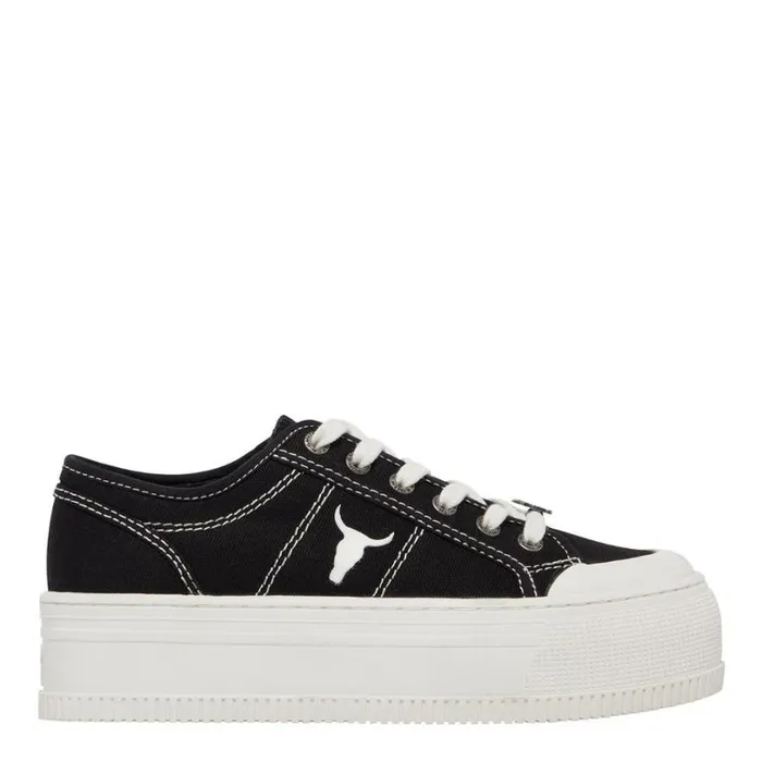 Platform Sneakers Women Windsor Smith DEALBREAKER BLACK CANVAS OFF WHITE SNEAKERS