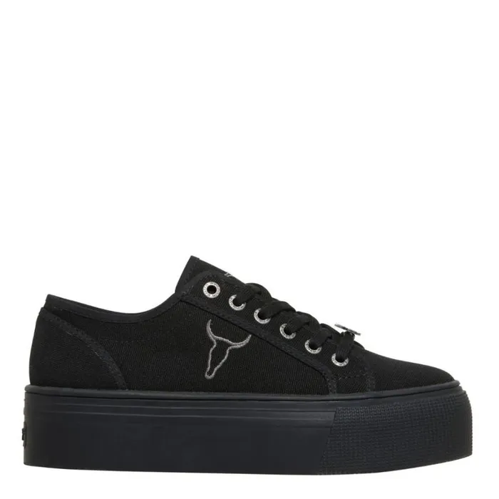 Platform Sneakers Women Windsor Smith RUBY BLACK CANVAS SNEAKERS