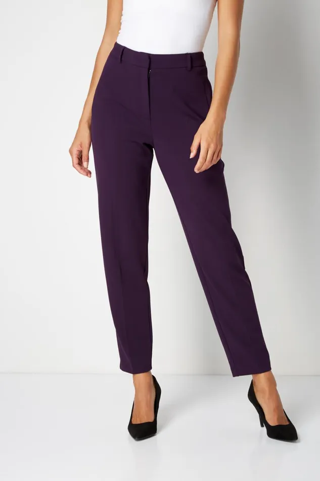 Plum Long Straight Leg Stretch Trouser Women Roman Trousers