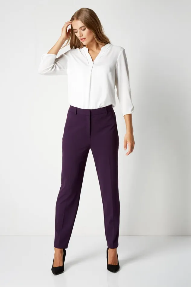 Plum Long Straight Leg Stretch Trouser Women Roman Trousers