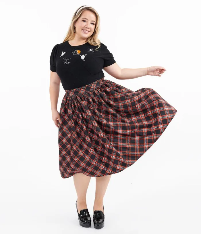 Plus Size 1950s Black and Orange Plaid Gellar Swing Skirt ClothingPlus Unique Vintage Skirts Plus Size 1950s Black and Orange Plaid Gellar Swing Skirt ClothingPlus Unique Vintage Skirts