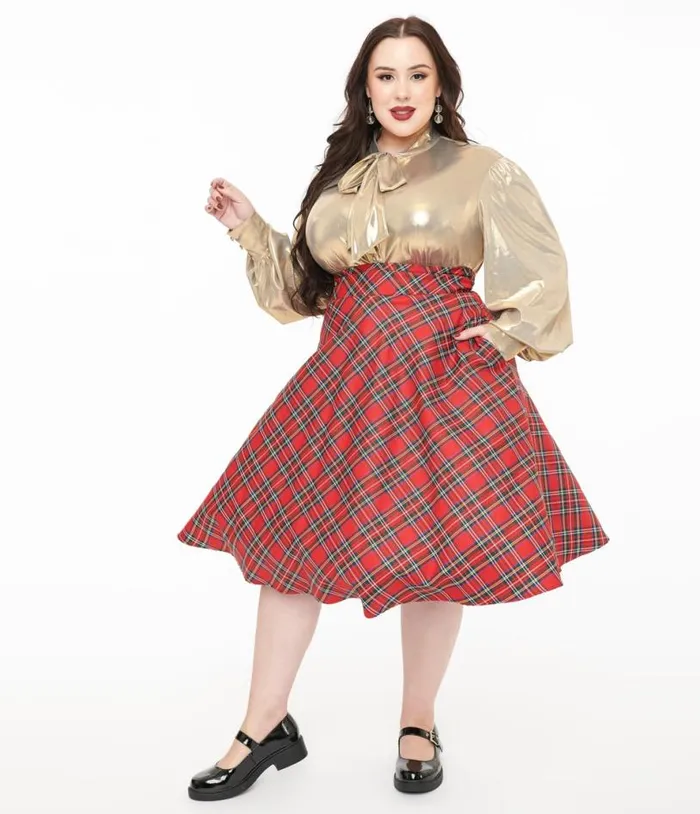 Plus Size 1950s Red Plaid High Waist Vivien Swing Skirt ClothingPlus Unique Vintage Skirts Plus Size 1950s Red Plaid High Waist Vivien Swing Skirt ClothingPlus Unique Vintage Skirts