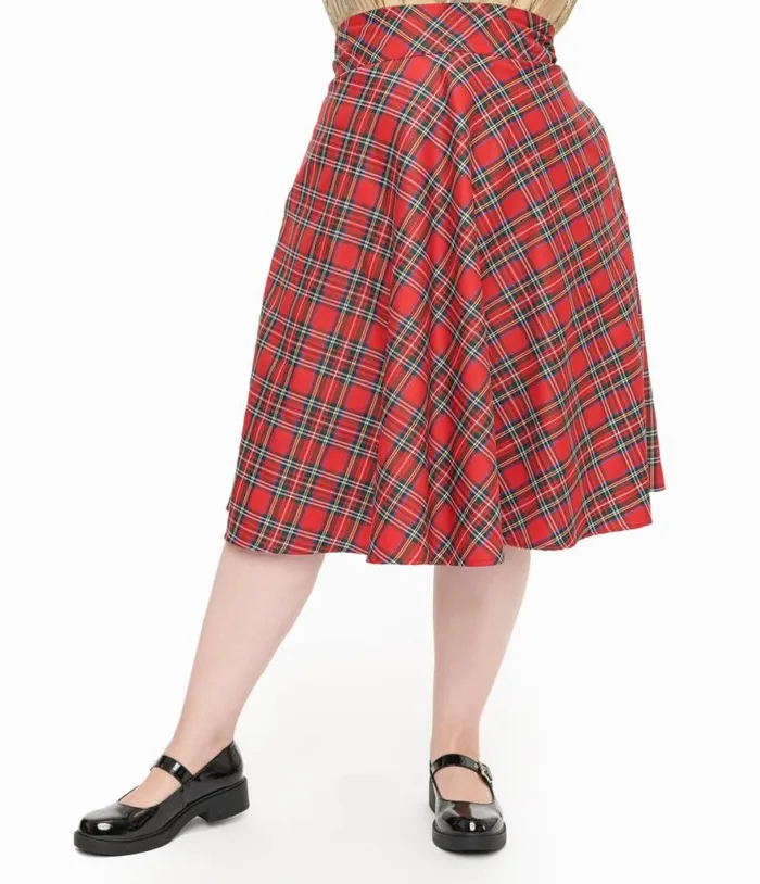 Plus Size 1950s Red Plaid High Waist Vivien Swing Skirt ClothingPlus Unique Vintage Skirts