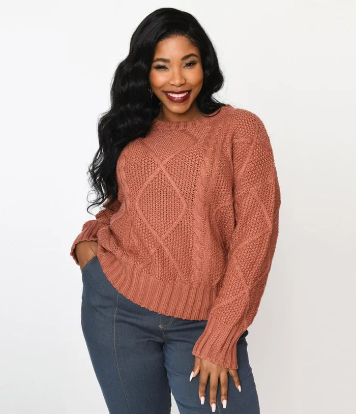 Plus Size Brick Red Cable Knit Oversize Sweater Clothing Unique Vintage Sweaters and Cardigans Plus Size Brick Red Cable Knit Oversize Sweater Clothing Unique Vintage Sweaters and Cardigans
