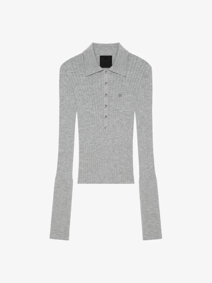 Polo Sweater In Wool With 4g Detail Heather Grey Women Givenchy Sweaters