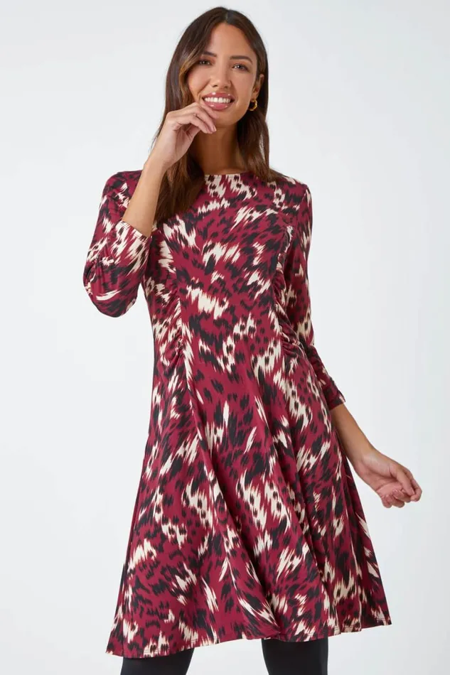 Port Abstract Ruched Stretch Jersey Dress Women Roman Dresses