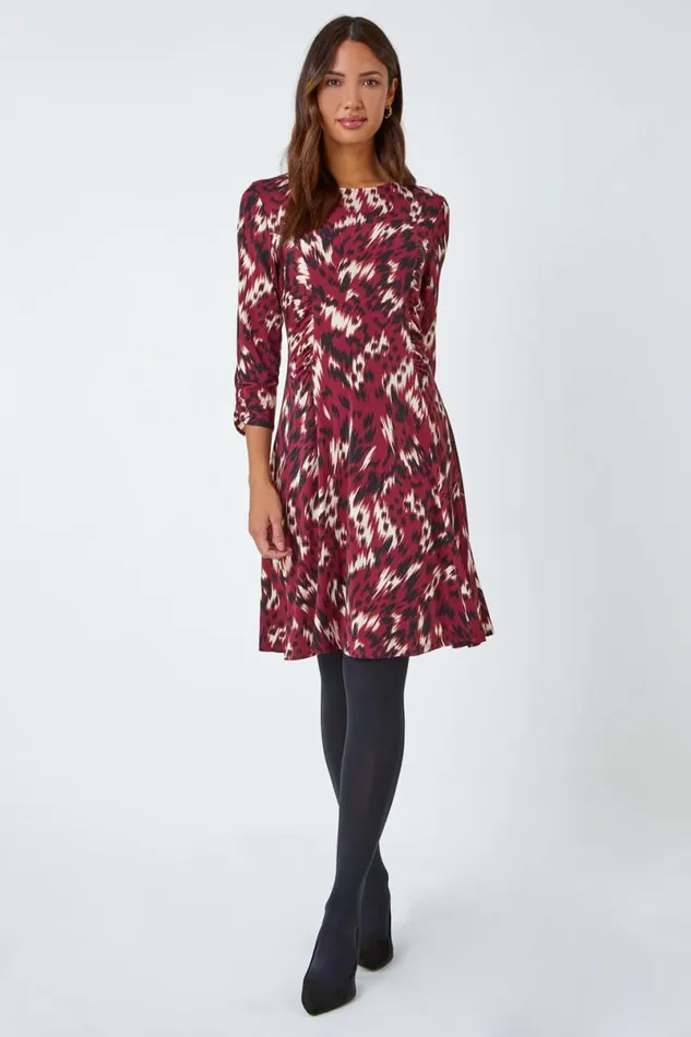 Port Abstract Ruched Stretch Jersey Dress Women Roman Dresses