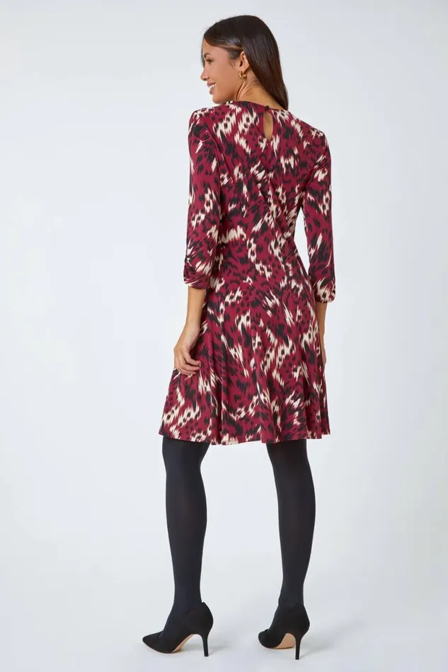 Port Abstract Ruched Stretch Jersey Dress Women Roman Dresses