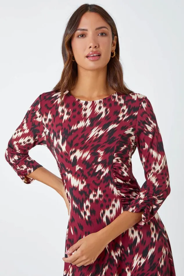 Port Abstract Ruched Stretch Jersey Dress Women Roman Dresses