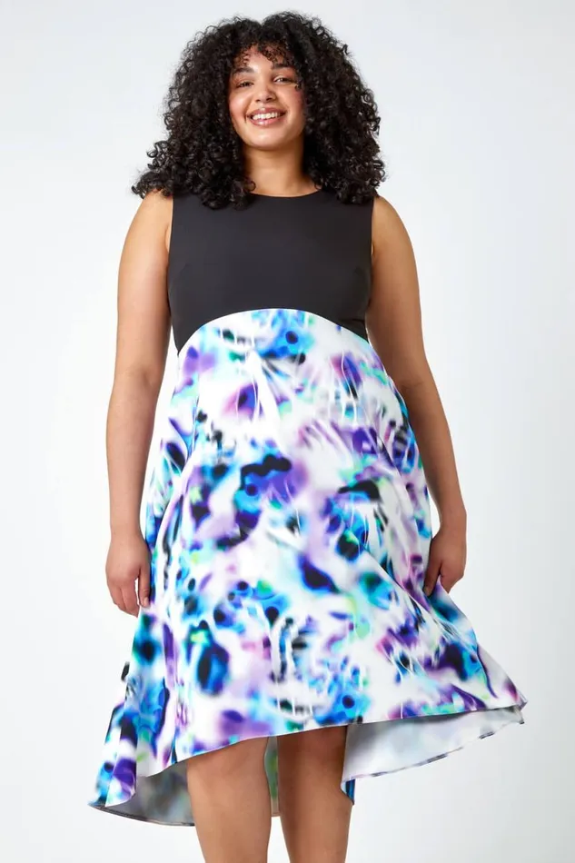 Purple Curve Premium Stretch Abstract Midi Dress Women Roman Dresses