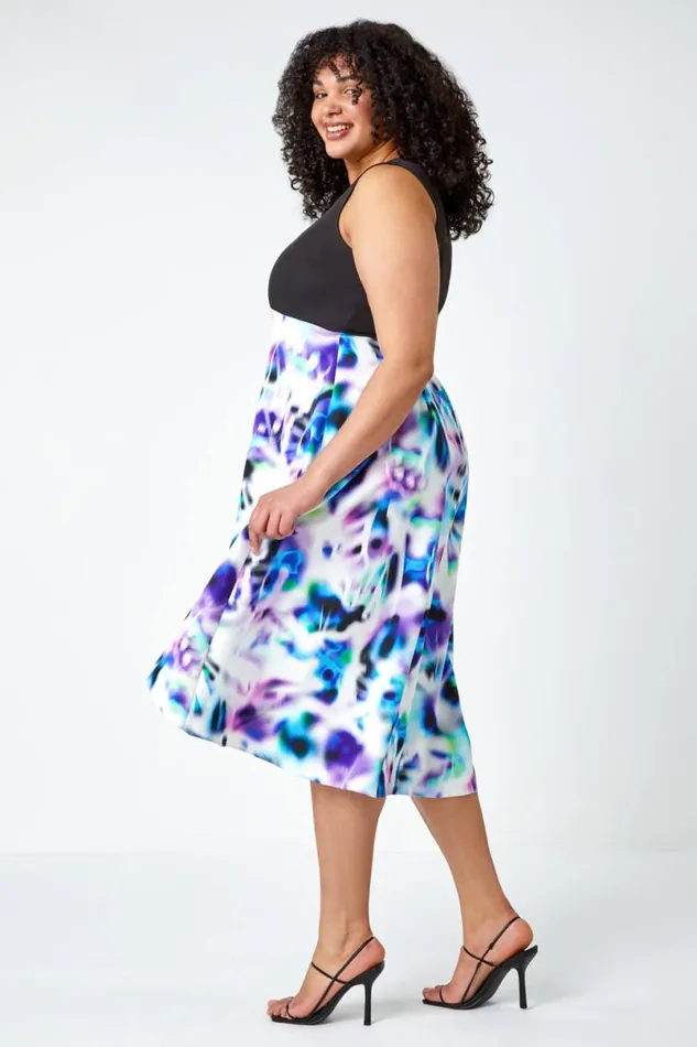 Purple Curve Premium Stretch Abstract Midi Dress Women Roman Dresses