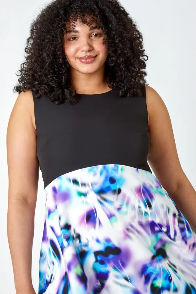 Purple Curve Premium Stretch Abstract Midi Dress Women Roman Dresses