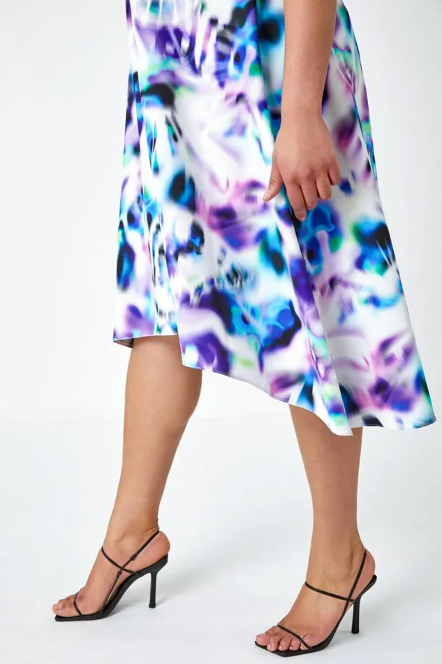 Purple Curve Premium Stretch Abstract Midi Dress Women Roman Dresses