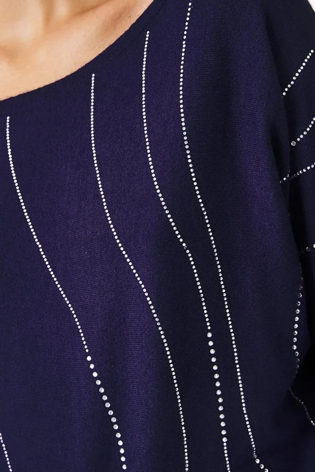 Purple Embellished Linear Print Jumper Women Roman Knitwear