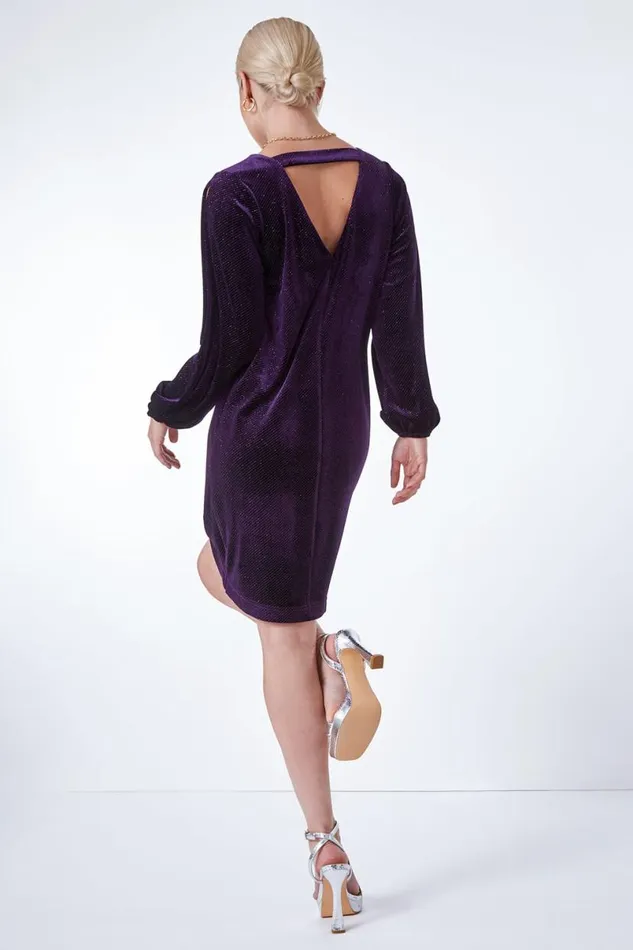 Purple Split Sleeve Velvet Mini Dress Women Roman Dresses