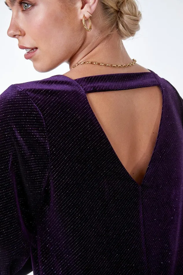 Purple Split Sleeve Velvet Mini Dress Women Roman Dresses