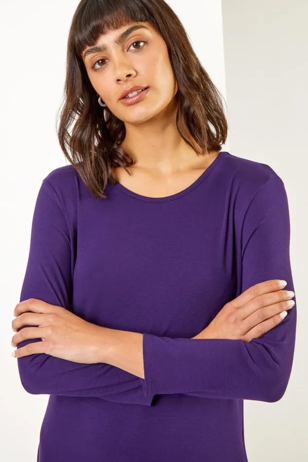 Purple Stretch Pocket Detail Midi Dress Women Roman Dresses