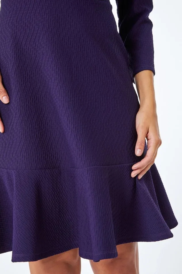 Purple Textured Frill Hem Dress Women Roman Dresses