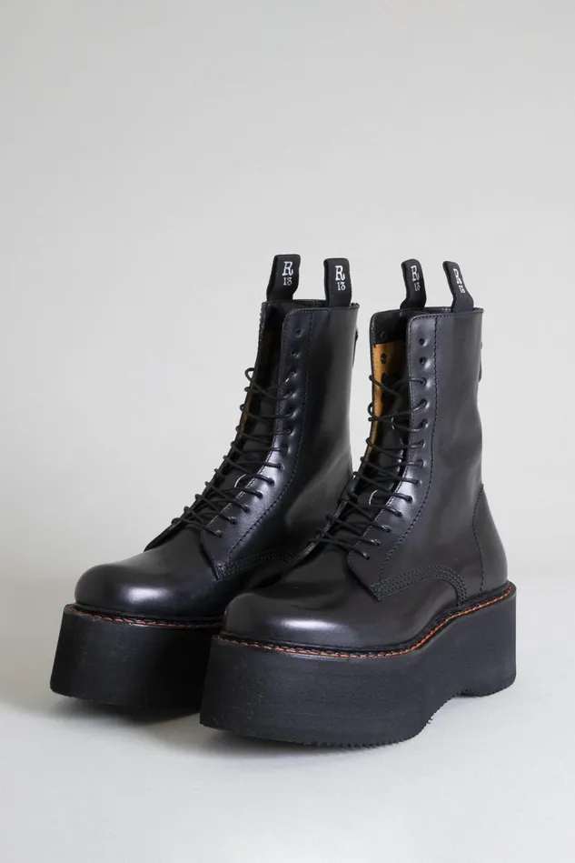 R13 Boots Women Double Stack Boot 8211 Black