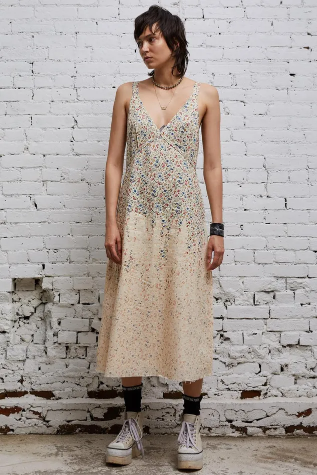 R13 Dresses Women Grunge Slip 8211 Dip Bleached Beige Floral