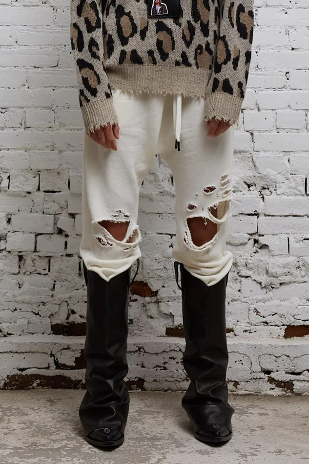 R13 Pants and Skirts Women Shredded Knee Drop Sweatpant 8211 Ecru