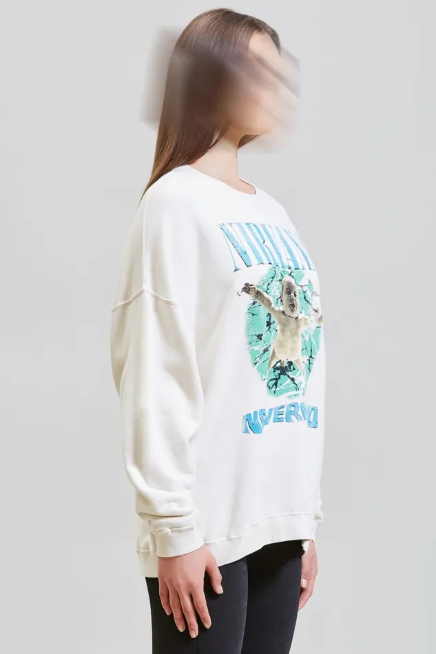 R13 Sweatshirts Women Nirvana Nevermind Album Cover Oversized Crewneck 8211 Ecru