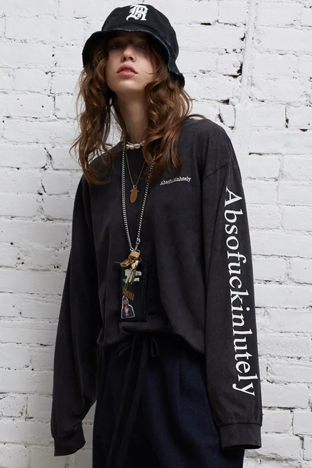 R13 TShirts Women Absofuckinglutely Long Sleeve Tee 8211 Acid Black