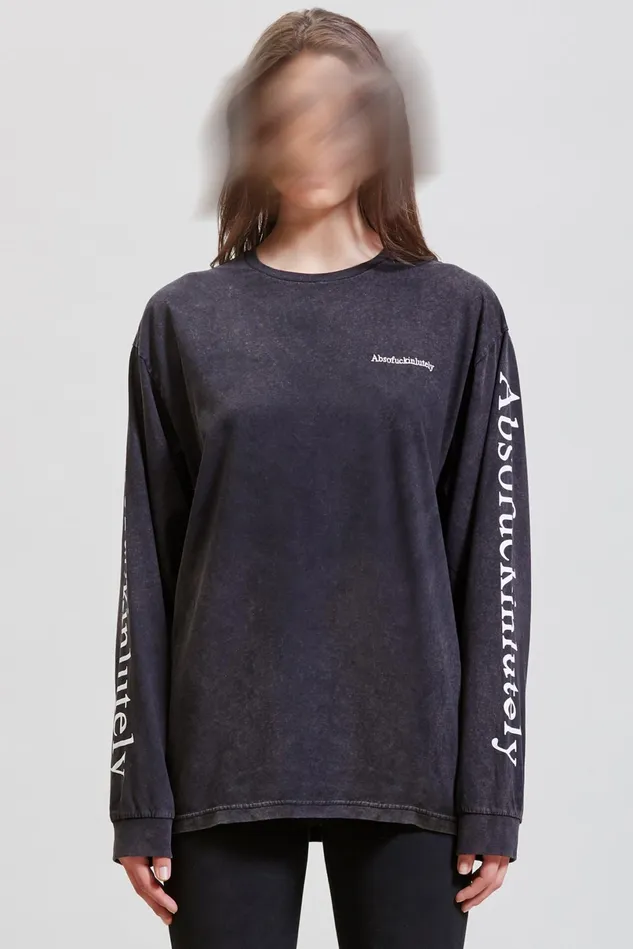 R13 TShirts Women Absofuckinglutely Long Sleeve Tee 8211 Acid Black