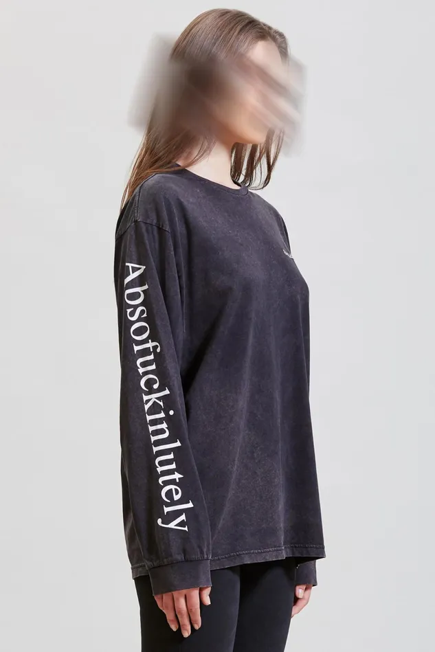 R13 TShirts Women Absofuckinglutely Long Sleeve Tee 8211 Acid Black