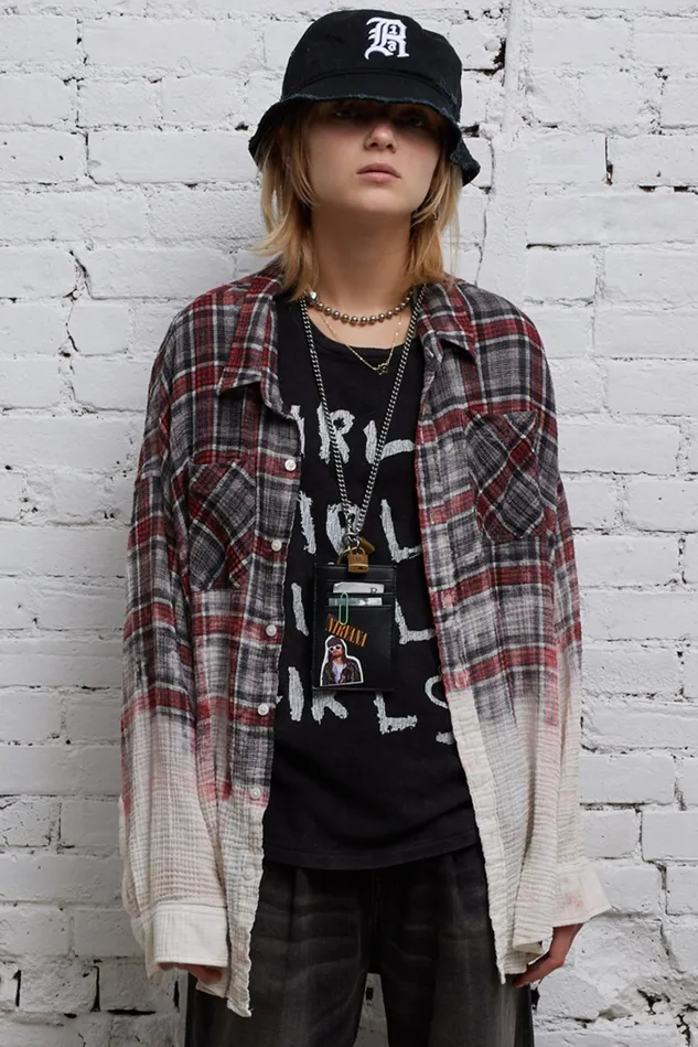 R13 Tops Women Oversized Shirt 8211 DipBleach Grey Plaid