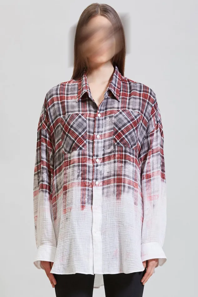 R13 Tops Women Oversized Shirt 8211 DipBleach Grey Plaid