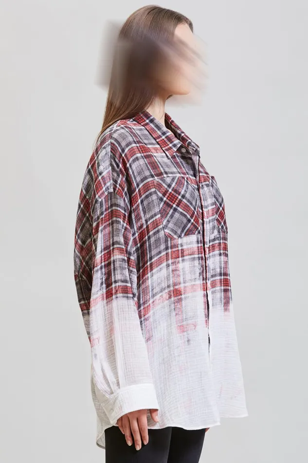 R13 Tops Women Oversized Shirt 8211 DipBleach Grey Plaid