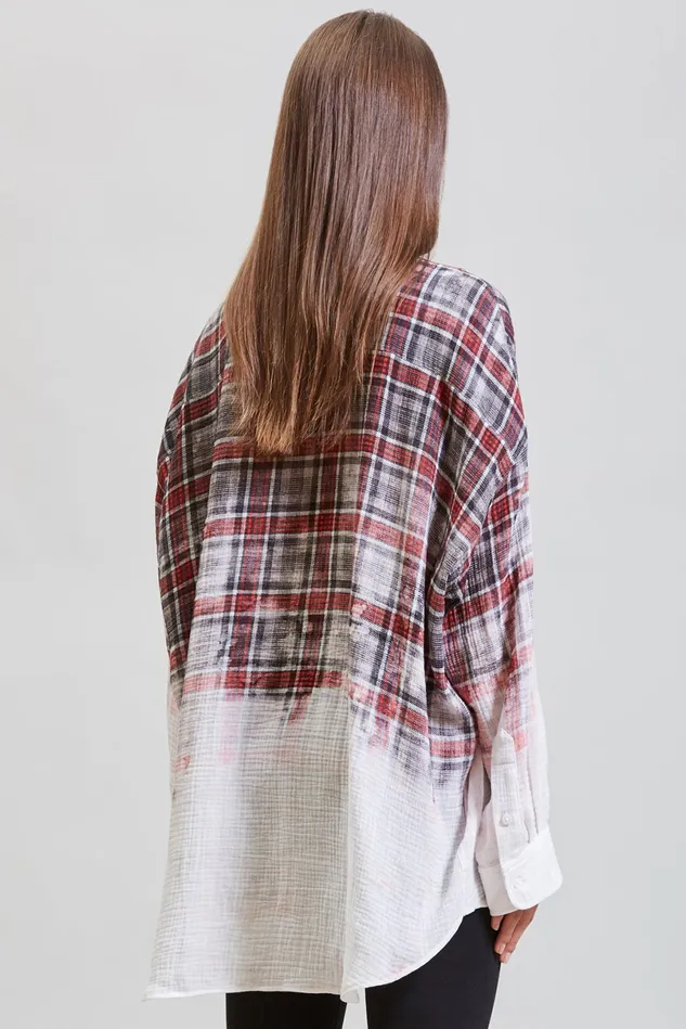 R13 Tops Women Oversized Shirt 8211 DipBleach Grey Plaid