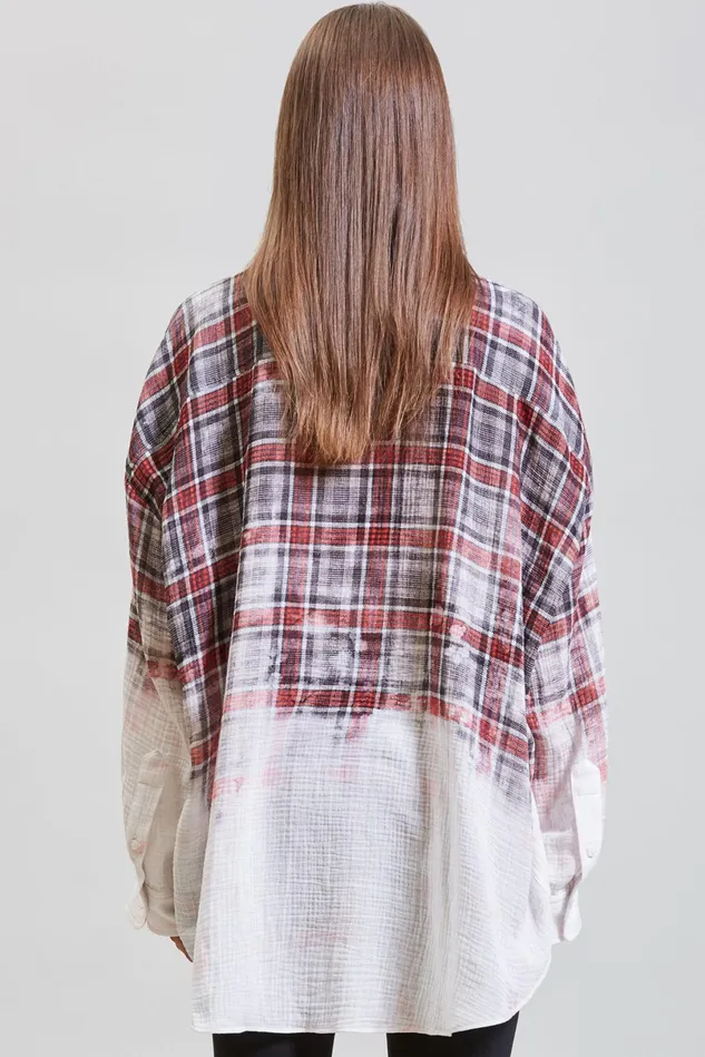 R13 Tops Women Oversized Shirt 8211 DipBleach Grey Plaid