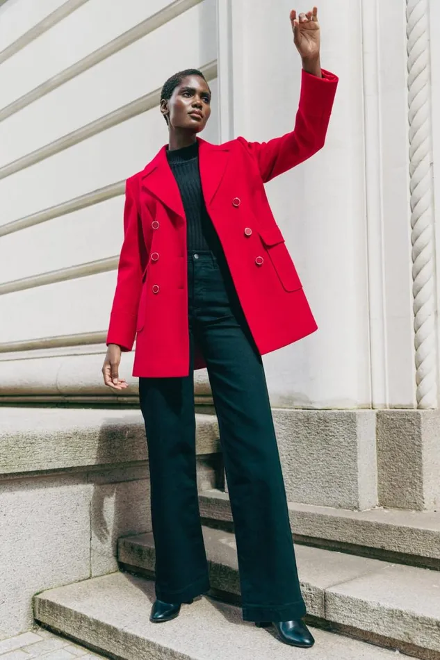 Red Double Breasted Longline Coat Women Roman Jackets